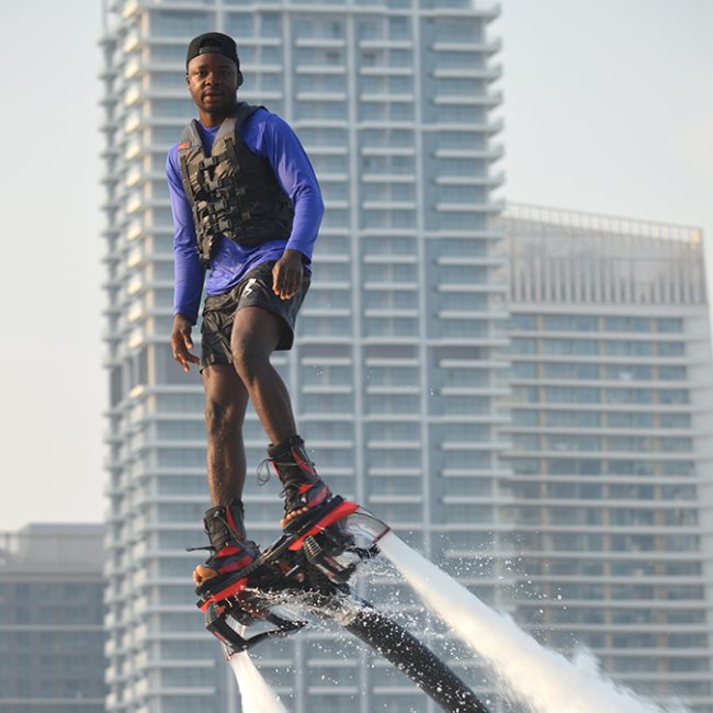 Flyboard ride in Palm Jumeirah offering thrilling water activity experience